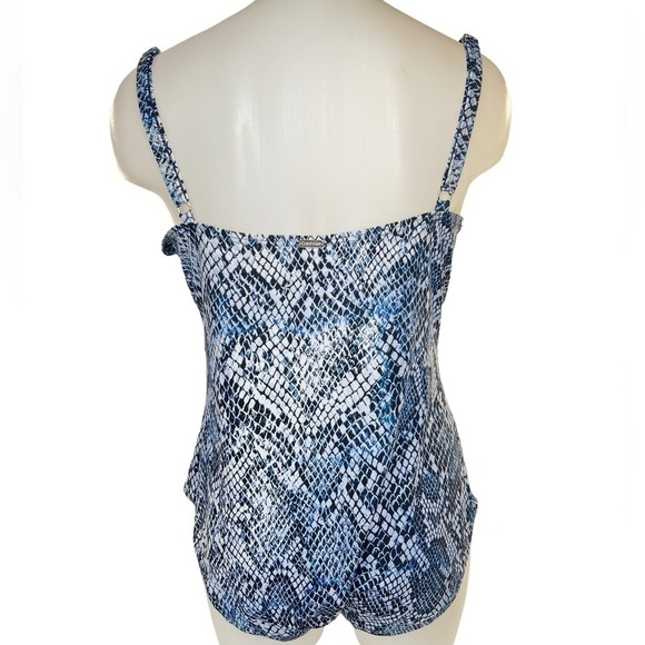 Calvin Klein Women's Blue Black White Snakeskin Print One-Piece Swimsuit - Picture 2 of 11
